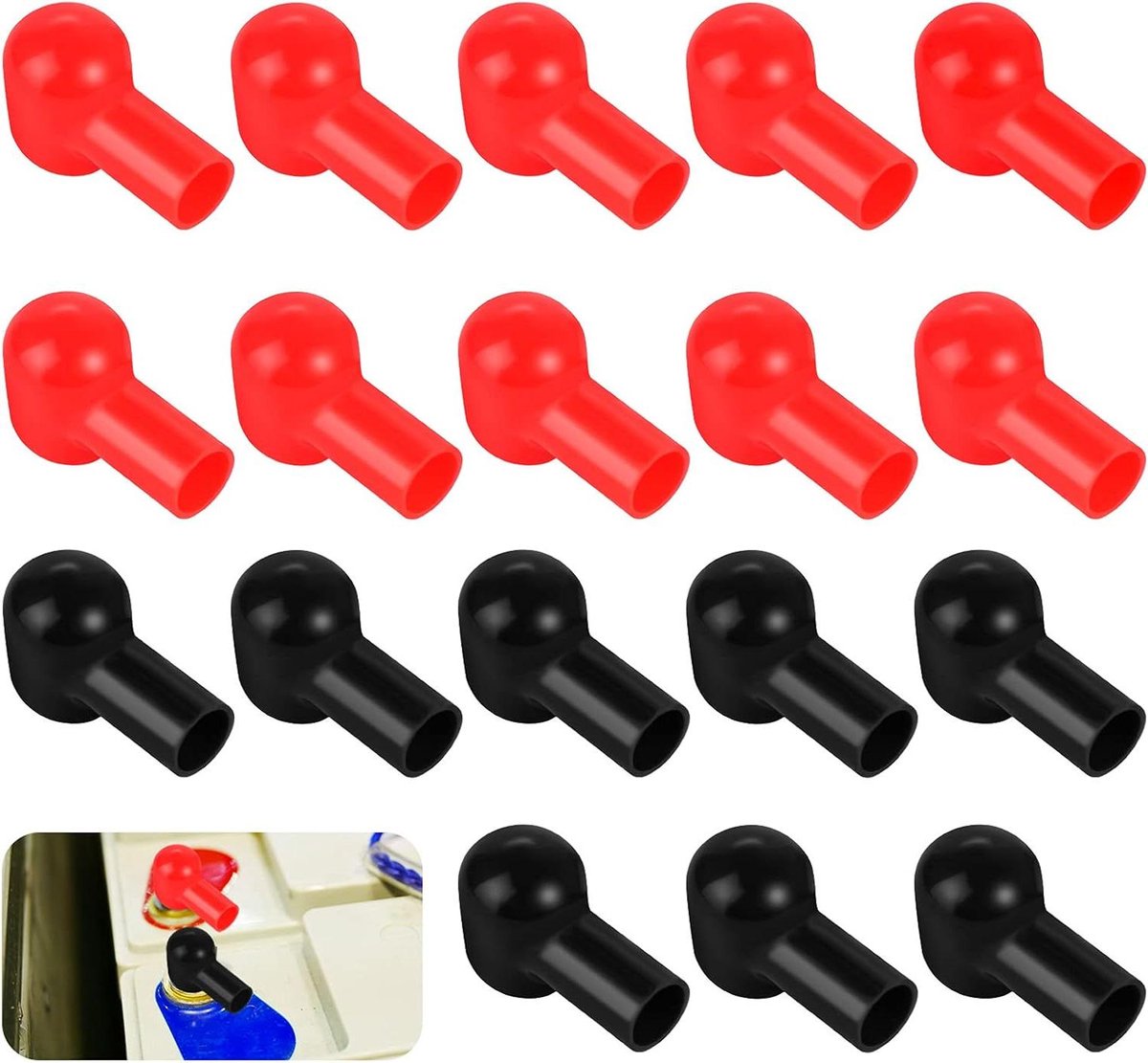 Batterijklemafdekking - Accuklemhoezen - Accu Beschermen - Zacht PVC Materiaal - 20 stuks - Rood en Zwart