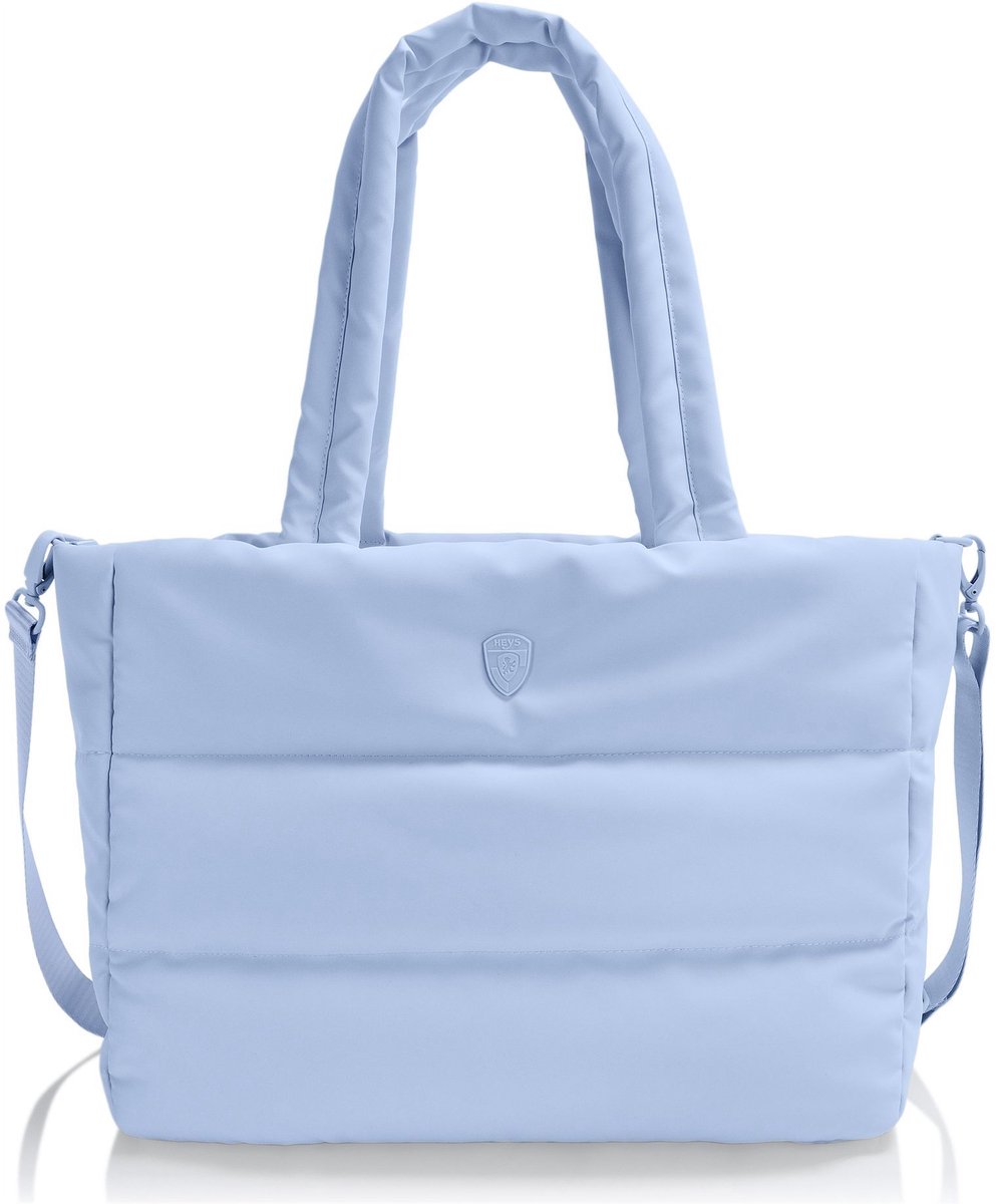 HEYS reistas schoudertas met laptopvak The Puffer Travel Tote Blue Lichtblauw