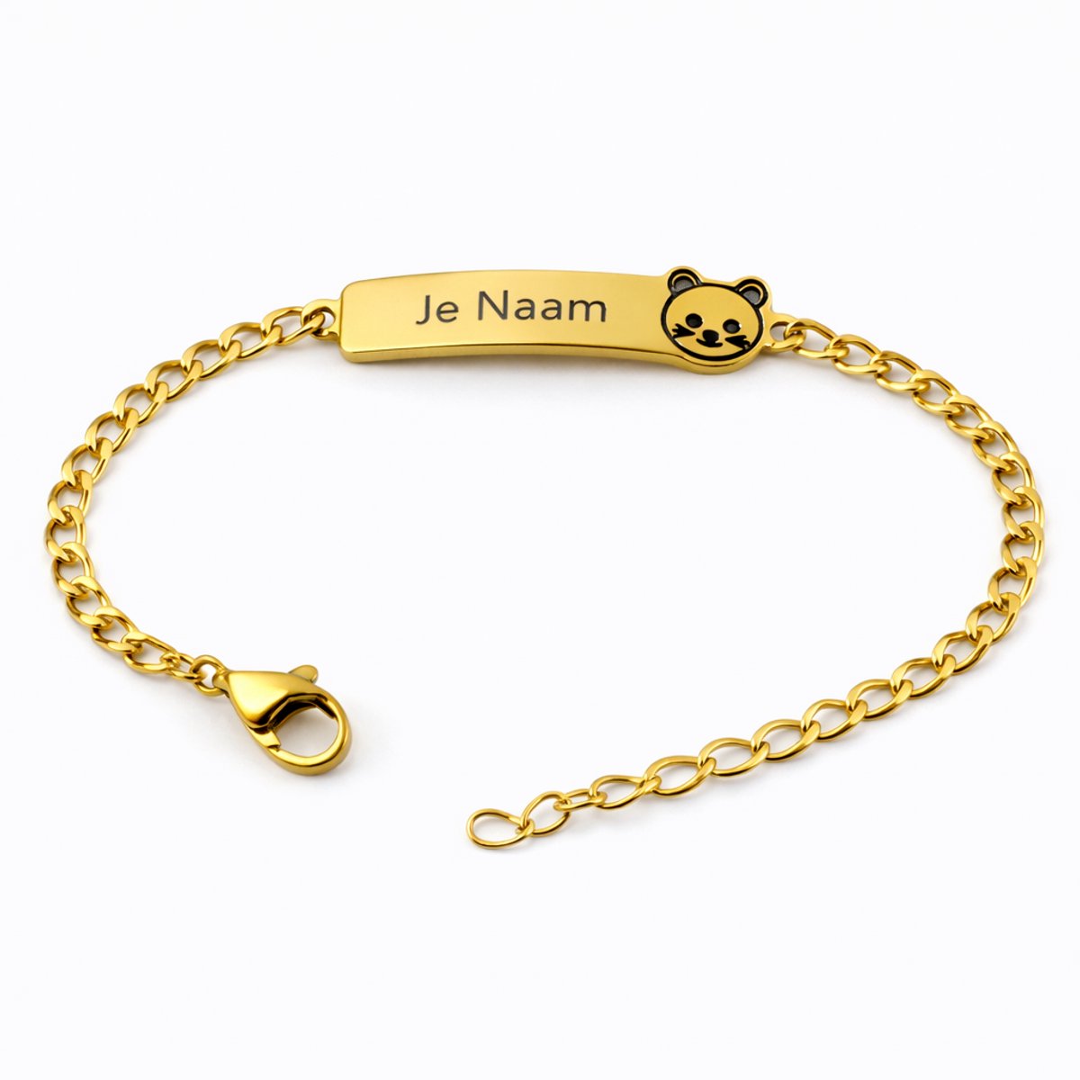 Armband met graveer, Armband met naam, Gepersonaliseerde kinderarmband met naamgravure en schattig dierendetail - goudkleurig, Armband met naamplaatje ,graveerarmband