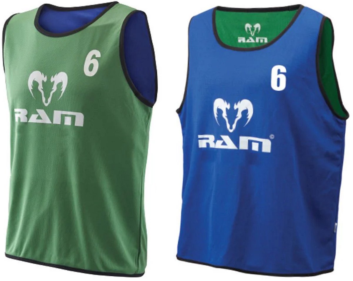 Dubbelzijdige genummerde Trainingshesjes - Heavy Duty - set van 15 - Youth - Groen / Blauw