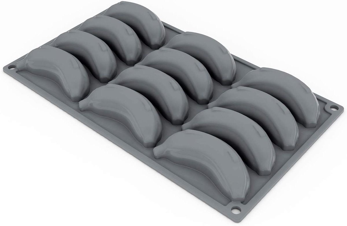 Siliconen Bakvorm - Banaan Vormpjes - Desserts Maken - 12 Holtes - 40 ml Per Holte - Donkergrijs