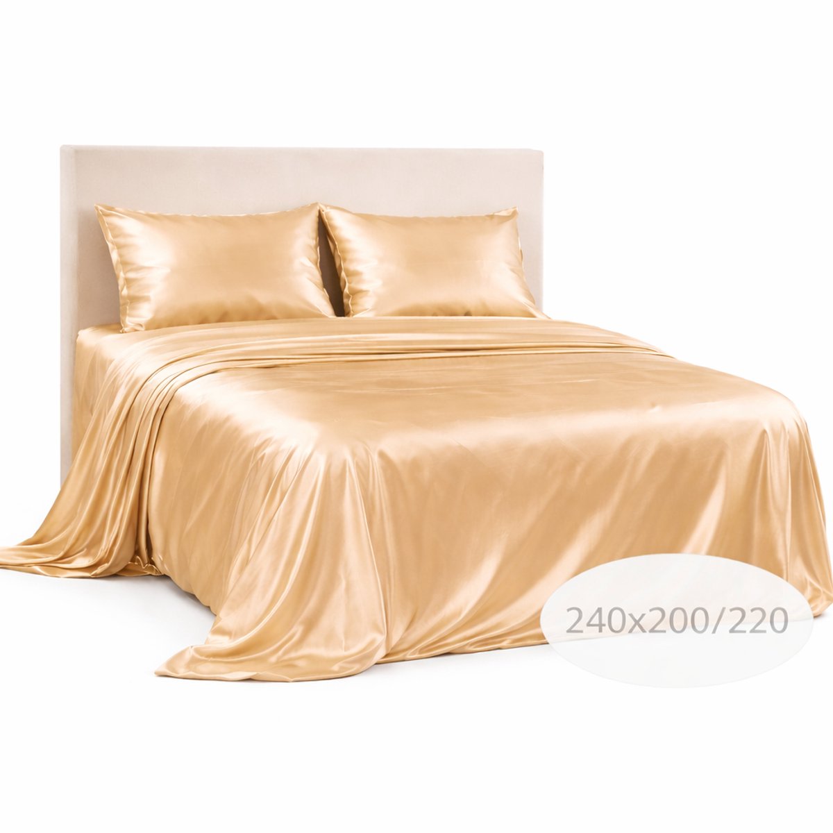 Satijnen Dekbedovertrek - Champagne - 240x200/220 - Luxe & Koel - Zacht & Ademend - Incl. Kussenslopen