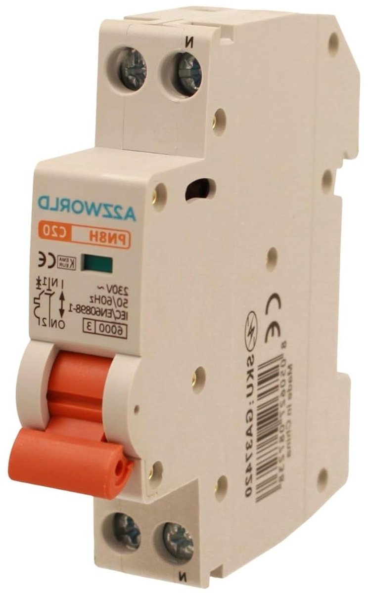 Stroomonderbreker 20A - Automatische Zekering - Circuit Bescherming - C-curve Inductief - 1 Module DIN - Grijs