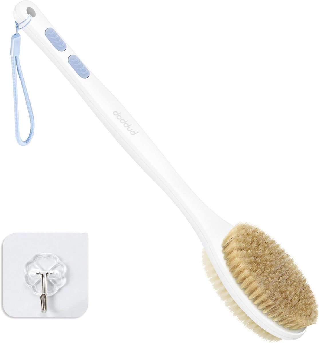 Rugschrobber Douche - Badborstel Lange Handgreep - Moeilijke Plekken Reinigen - Dubbelzijdige Borstelharen - 43 cm - Blauw