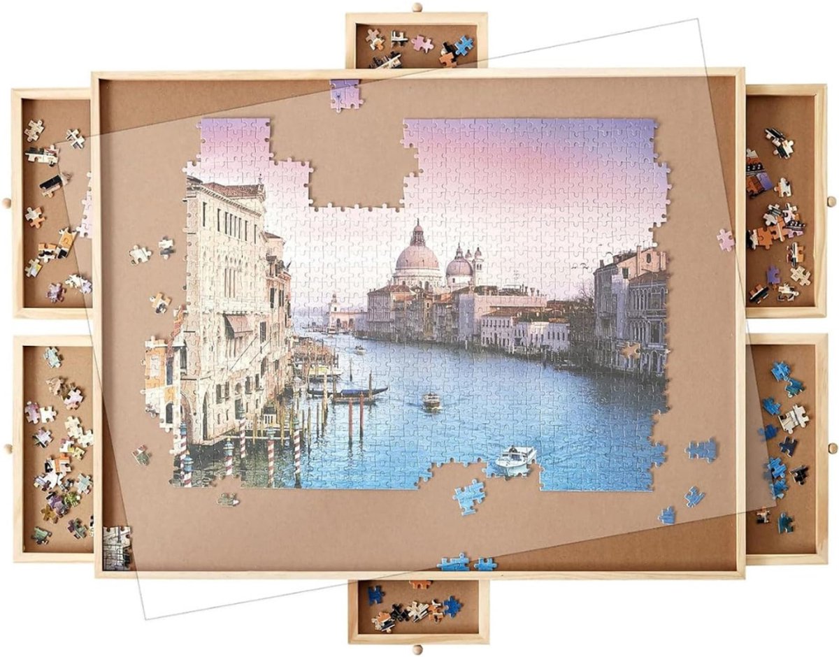 Core® Puzzeltafel - Puzzelbord - Puzzeltafel met Lades 1000 Stukjes - 6 Lades en Sorteerbakjes voor 1000 stukjes - Bruin - 77cm x 57cm x 4cm
