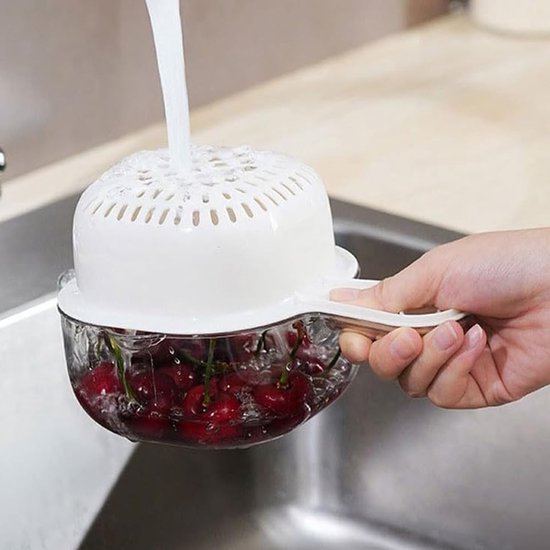 Dubbellaagse afdruiprek - Zeef met handvat - Groente en fruit wassen - Dubbele afvoer ontwerp — afbeelding 3