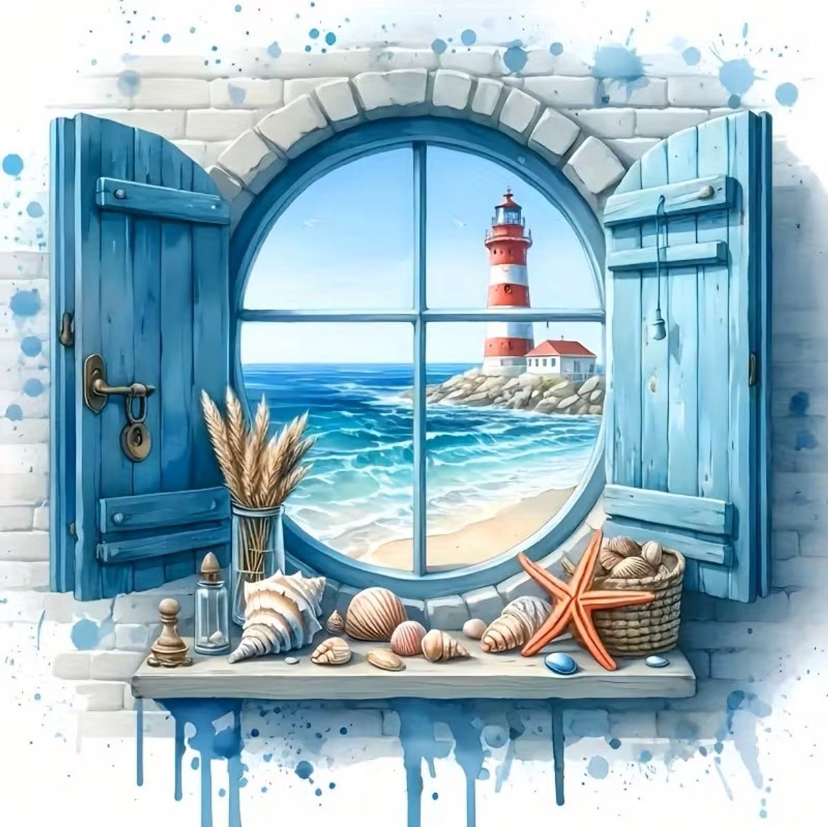 nr 577 Diamond Painting vuurtoren luiken 20x20cm (rond)