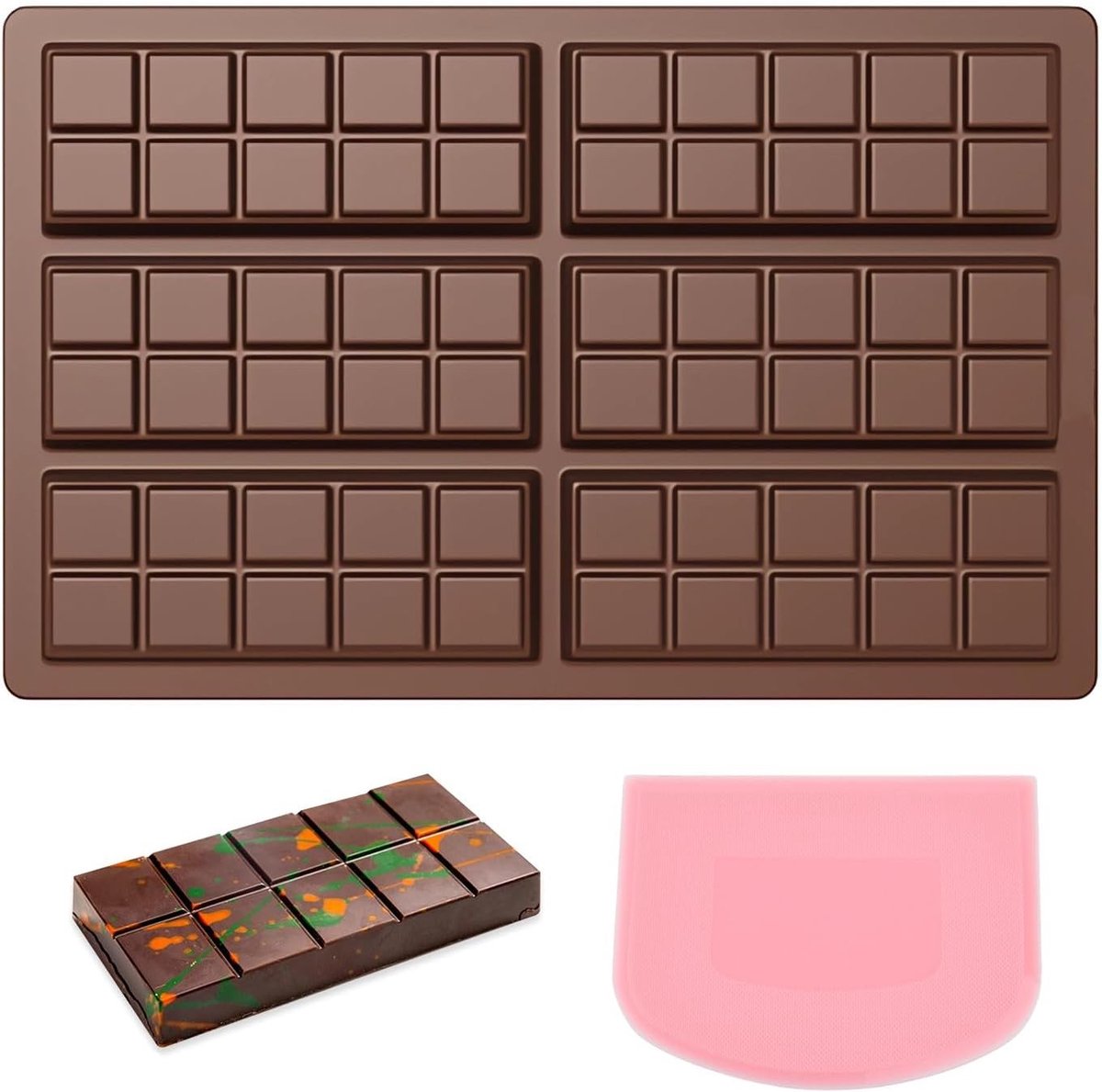 Siliconen Chocolade Mal voor 6 Zelfgemaakte Chocoladeplaten, BPA-vrij, Antiaanbaklaag, Perfect voor Chocolade, Snoep en Bakprojecten