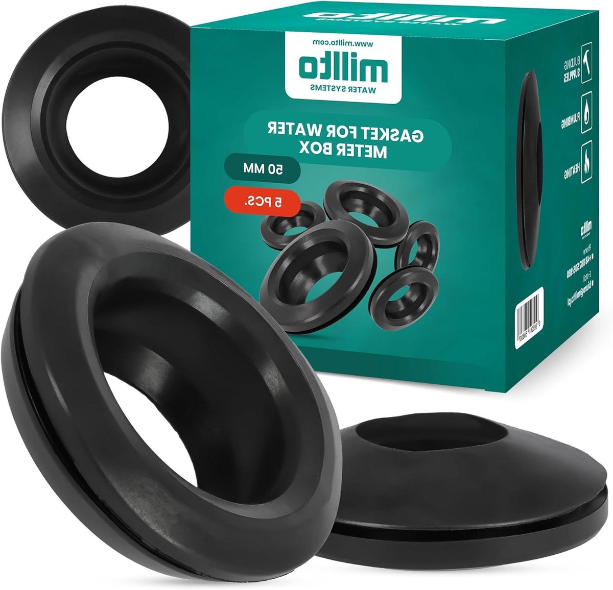 Rubberen Afdichtring - Watermeter Keerring - Waterdicht Aansluiten - Flexibele Pasvorm - 50 mm - Zwart