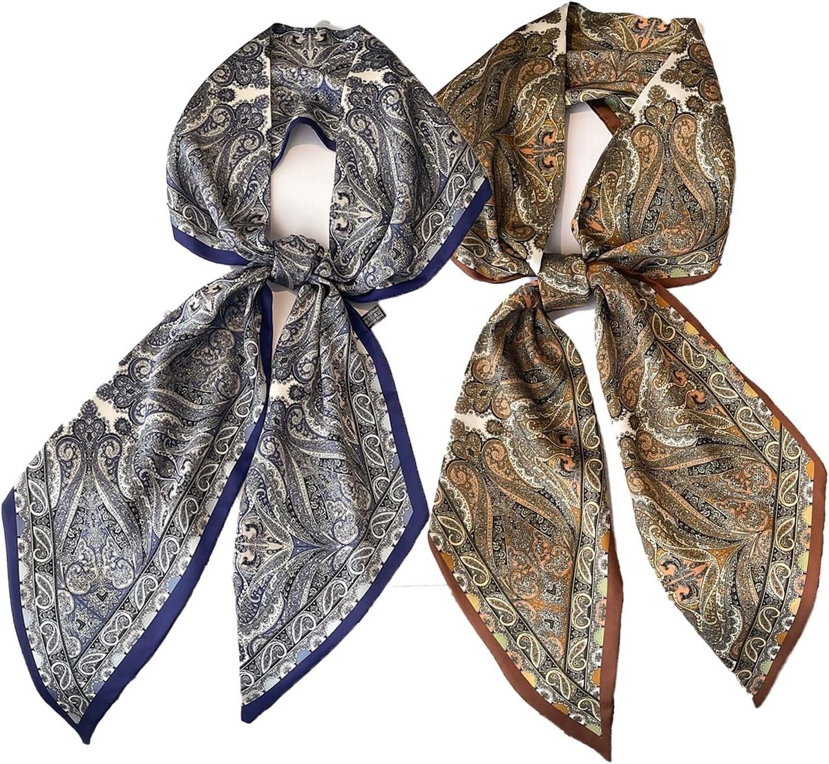 Elegante Zijden Sjaals voor Vrouwen - 2 Stuks, Vierkante Retro Sjaals voor Vrije Tijd, Dagelijks Gebruik en Reizen
