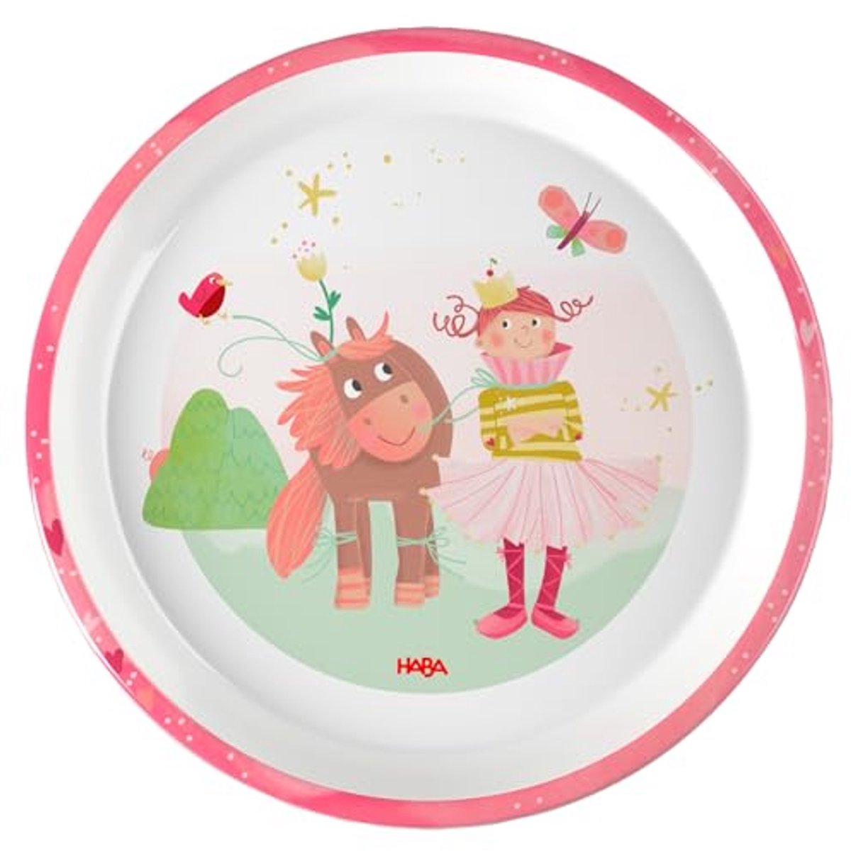 Haba kinderservies bord prinses en paard - melamine - roze - 18 cm.