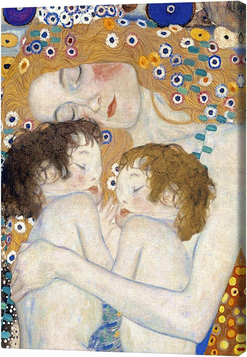 Moeder en Tweeling Canvas - Klimt Kunstwerk - Wanddecoratie Aanbrengen - Hoge Kwaliteit UV Print - 30 x 40 cm