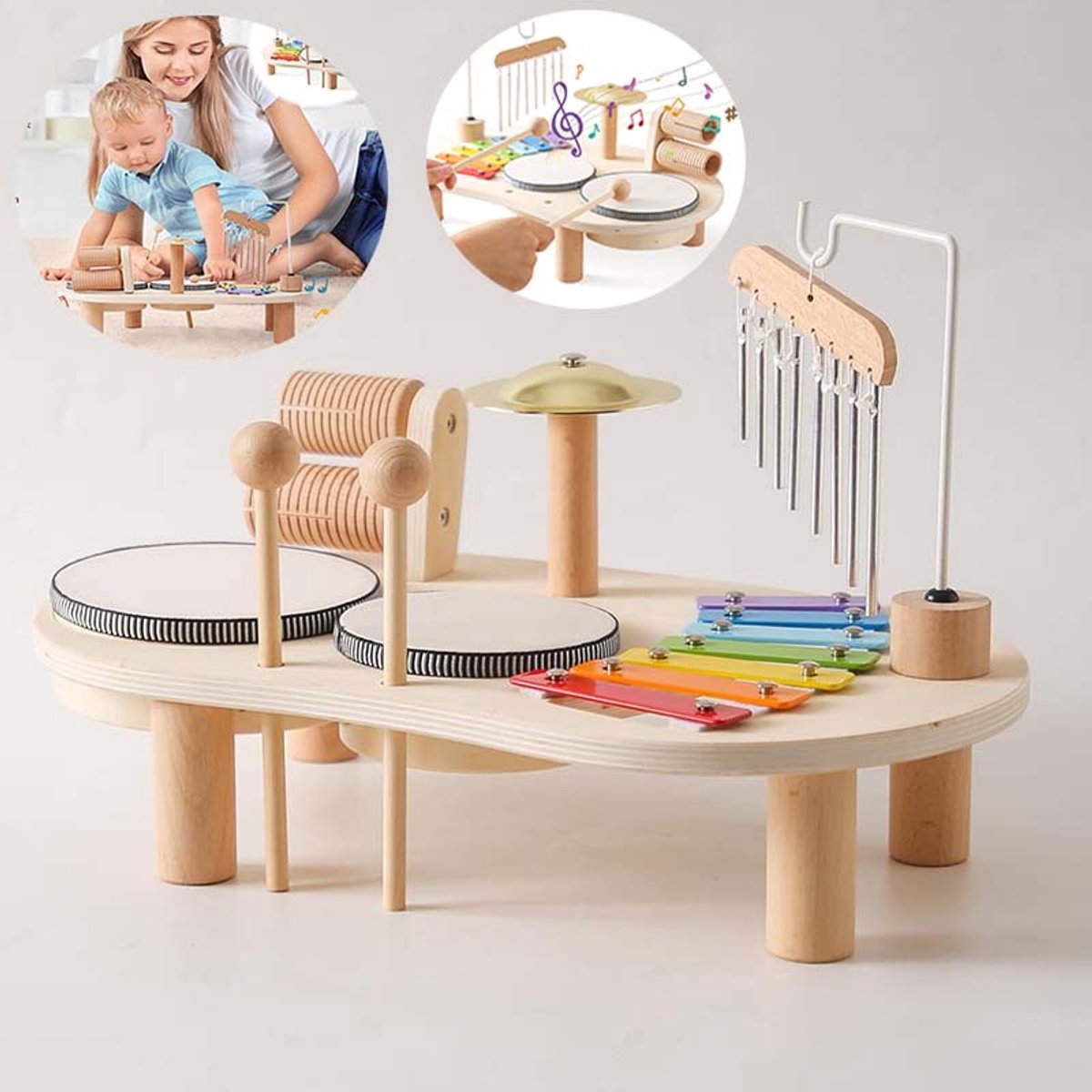 Kinderen Houten Muziek Speelgoed - 7 in 1 Muziek Kinderen Speelgoed - Vroege Onderwijs Rack Drum Speelgoed