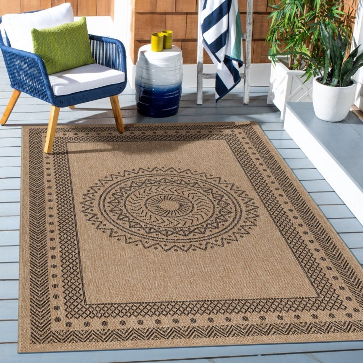 Buitenkleed, vintage design, zwart, polypropyleen, voor balkon en keuken 280x370 cm