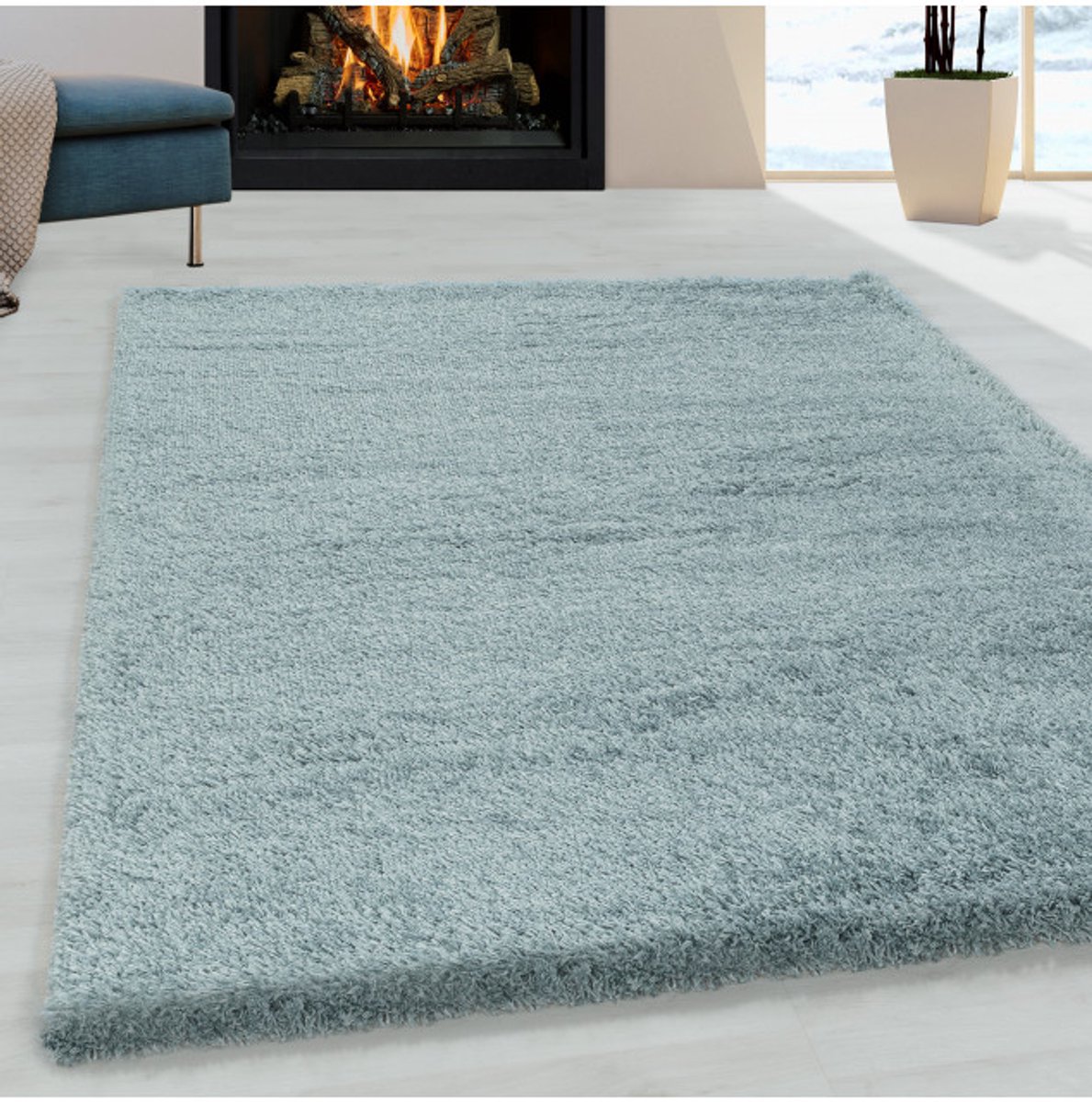 Hoogpolig vloerkleed voor de woonkamer, aangenaam zacht vloerkleed voor de slaapkamer, blauw 80 cm rond