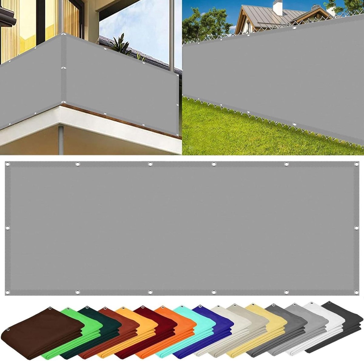 Balkon Privacyscherm - Hekscherm Buiten - Privacy Creëren - Waterdicht Uv-Bescherming - 190 x 425 cm - Lichtgrijs