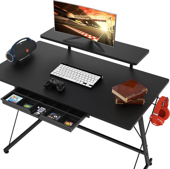 Gaming Bureau - Computer Tafel - Thuiswerken Kantoor - Met Monitorplank Lade Haken - 40 Inch - Zwart Hout van Merkloos — afbeelding 5