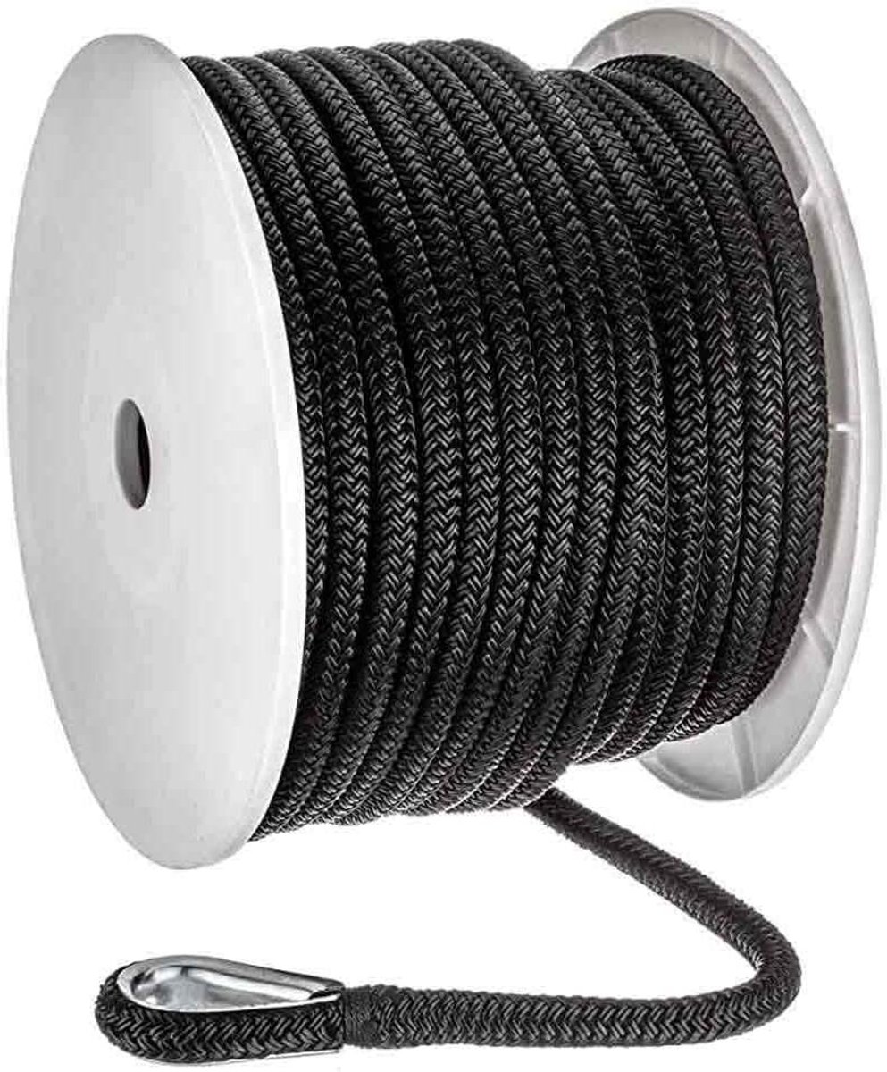 Ankertouw Boot - Achorlijn Nylon - Veilig Verankeren - Dubbele Vlecht Constructie - 1/2 inch x 150 voet - Zwart