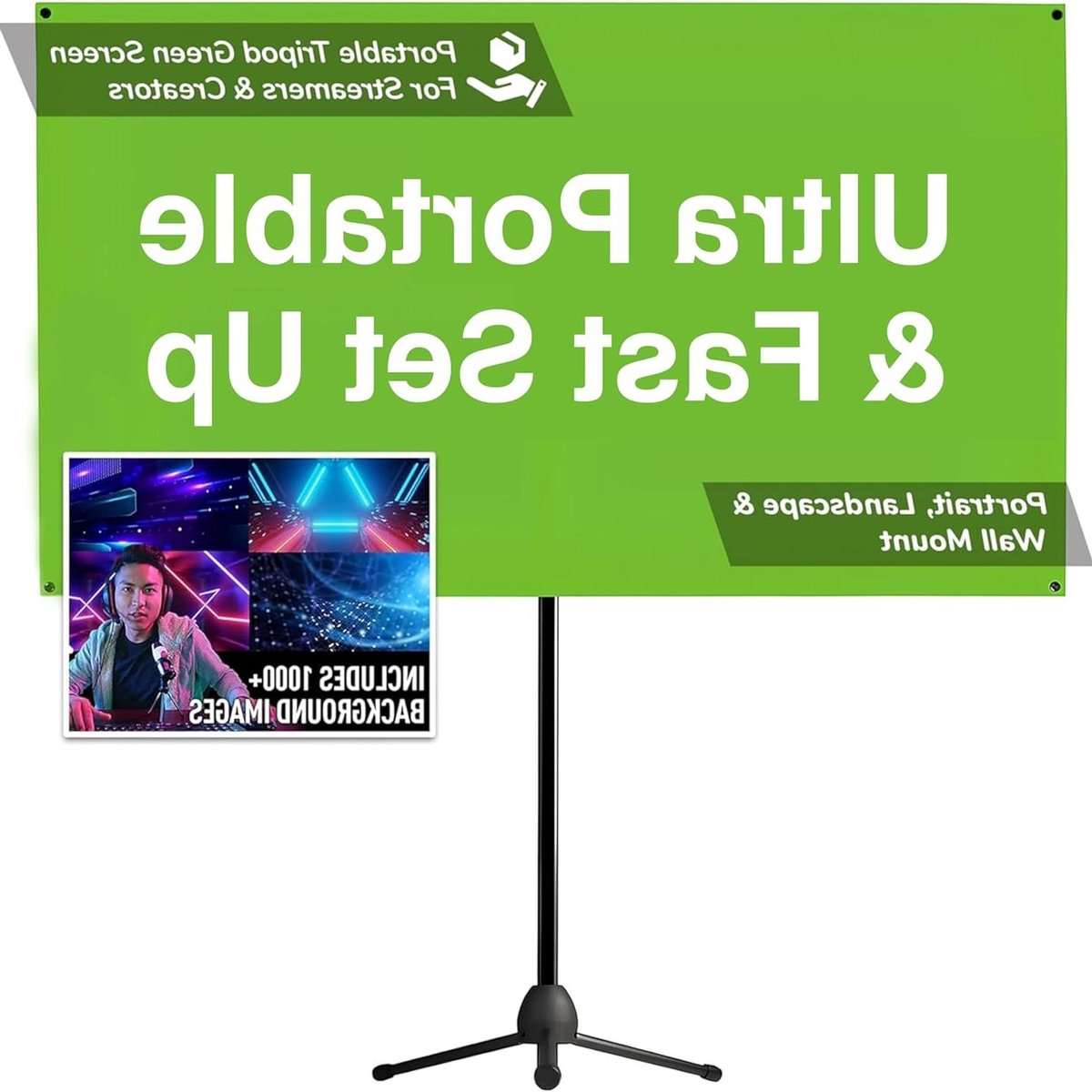Groen Scherm - Chroma Key Paneel - Content Creatie - Rimpelbestendige Stof - 163 x 96 cm - Zwart