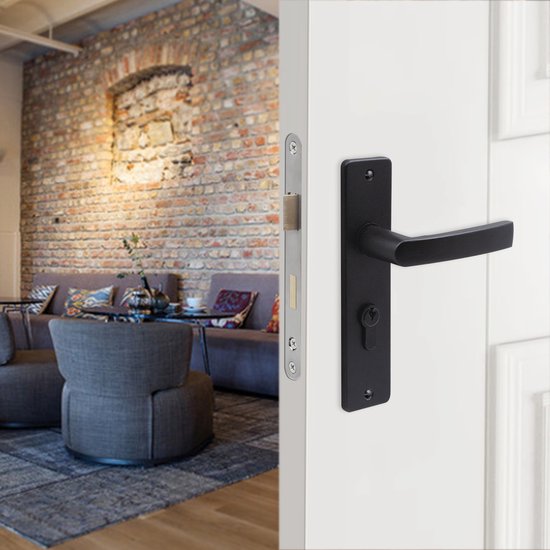 Slotman Solutions Complete Deurbeslagset Zwart | Aluminium Deurklinkset met Insteekslot en Profielcilinder 30/30 incl. 3 Sleutels | PZ55 | Voor Binnendeuren | 180 x 41 mm