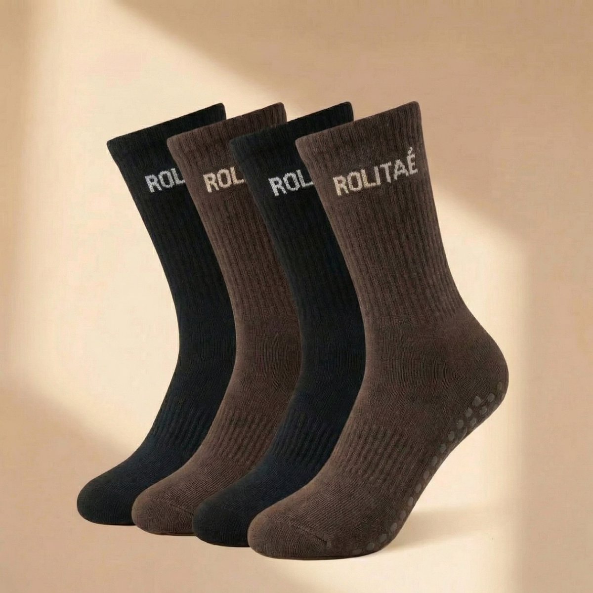 Rolitaé Yoga & Pilatessokken 4-Pack | Dark classic | 4 Paar Anti-Slip Gripsokken | Maat 39-42