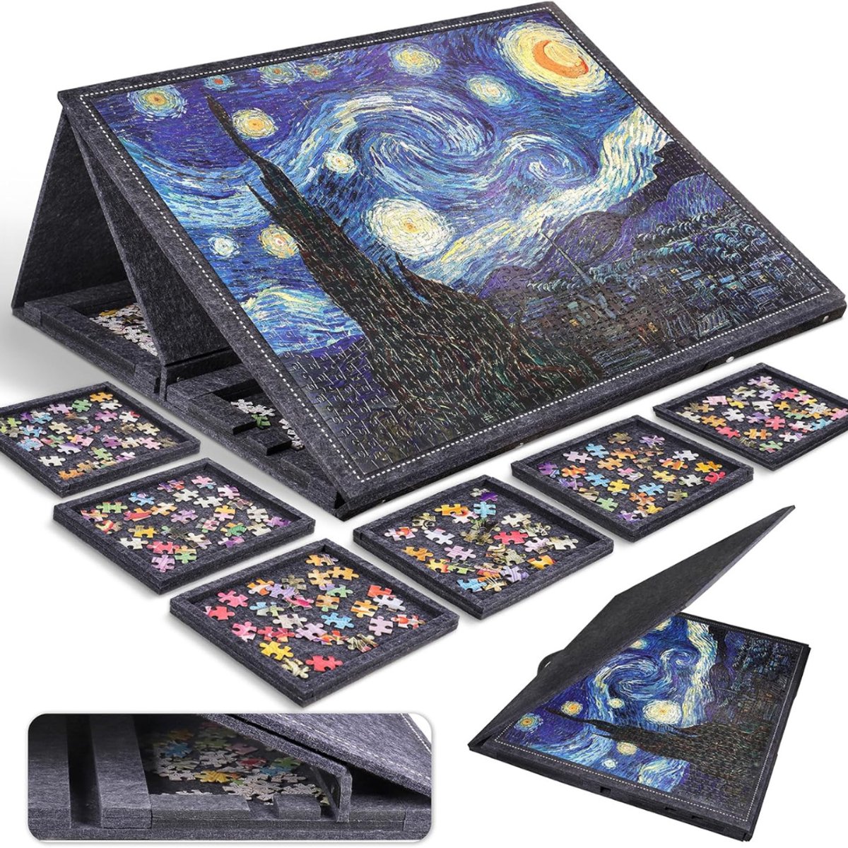 Core® Puzzeltafel - Puzzelmat - Puzzelmat met opbergrol 1000 stukjes - Zwart - 75cm x 55cm x 5cm