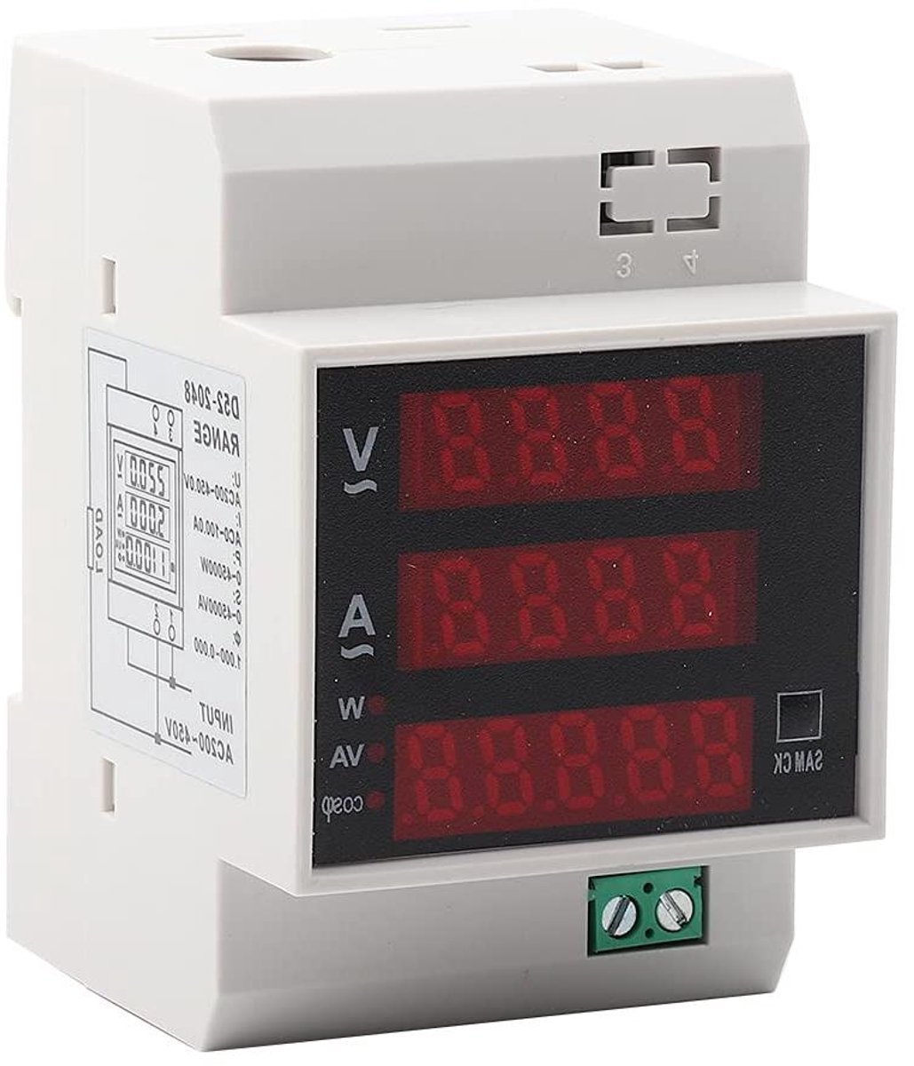 Digitale Vermogensmeter - Energiekosten Meter - Stroomverbruik Meten - Din-rail Montage - 100A - Grijs