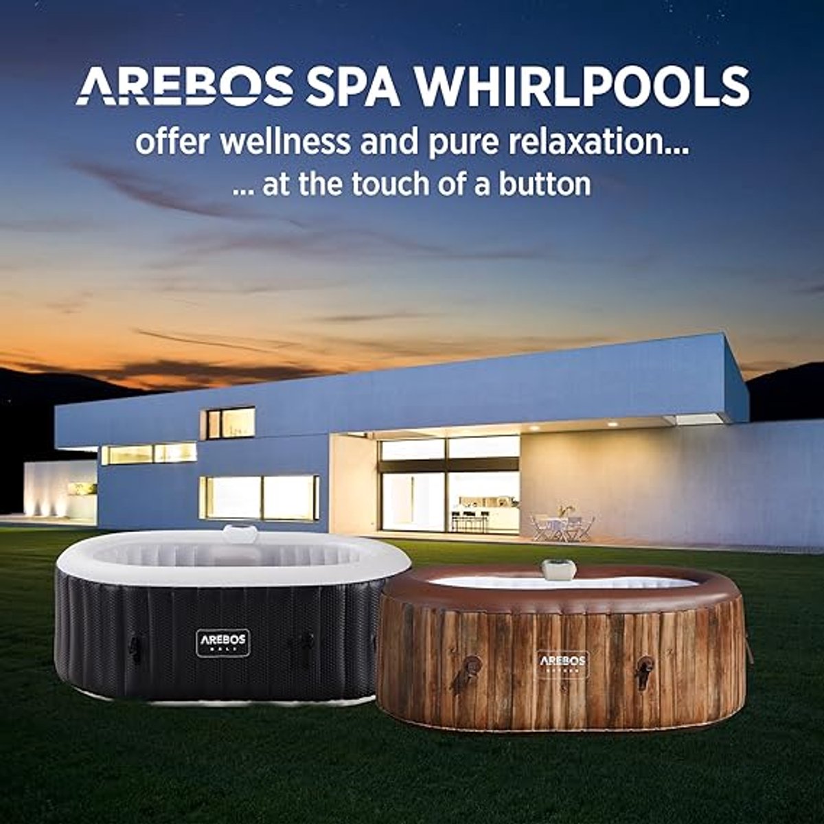 Luxe Opblaasbare 2-Persoons Jacuzzi Spa met 90 AirJets, 190x120x65 cm, 550L, Verwarming tot 40°C, Ovale Outdoor & Indoor Whirlpool met Massagefunctie