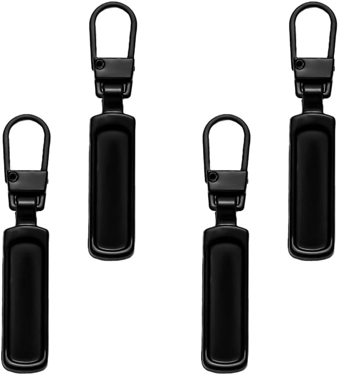 4 Stuks Vervangende Ritsen, Metalen Rits Trekkers, Verwijderbare Rits Pullers voor Tassen, Kleding en Koffers (Zwart)