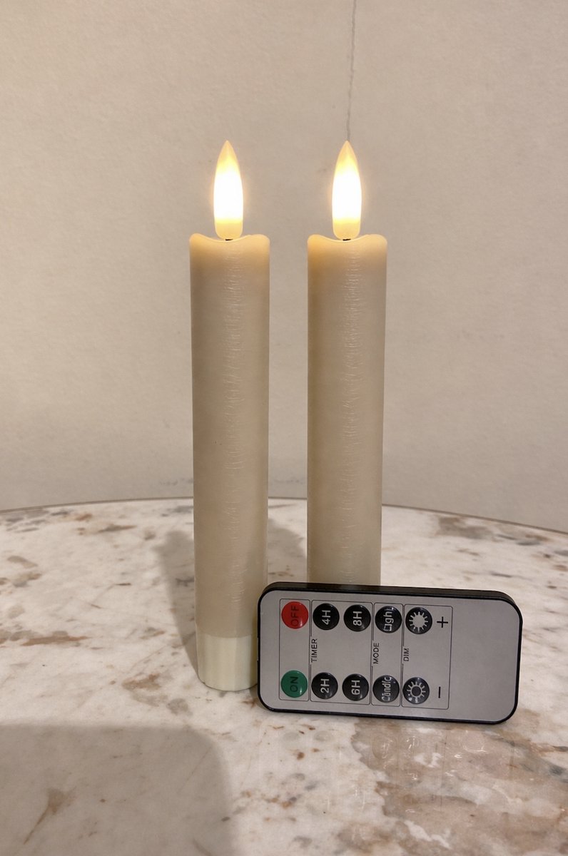 Foryouliving - LED kaarsen met flikkerende vlam 2x - Taupe - Afstandsbediening - Dinerkaars rustiek wax 15.5 cm - LED kaars batterij - Timer — cadeau in Wonen & Interieur - foto 7