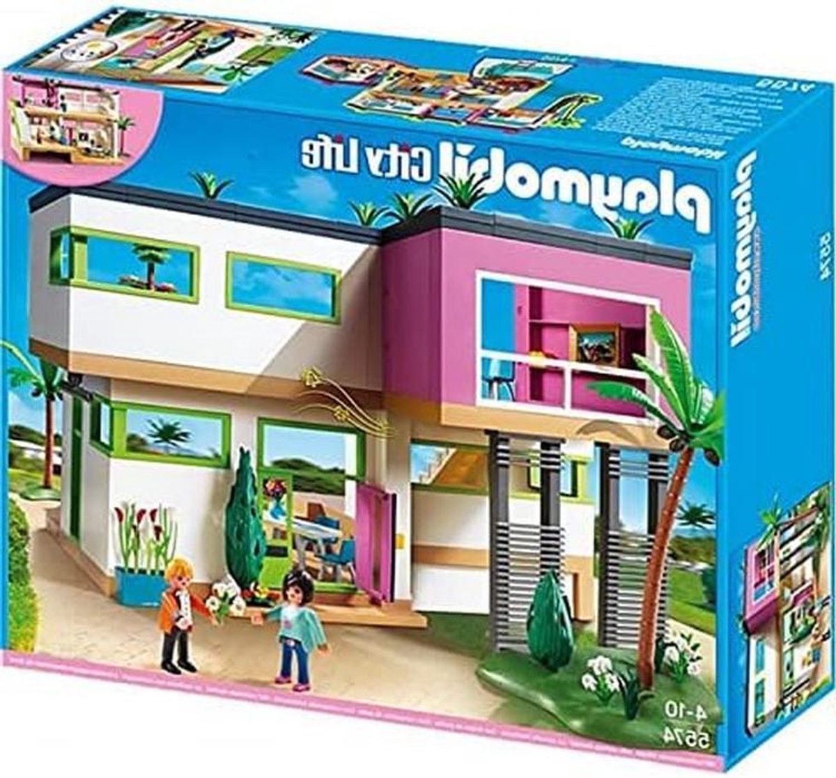 Modern Huis - Speelgoedhuis Poppenhuis - Spelen met Figuren - Drie Niveaus - 2 Figuren - Roze