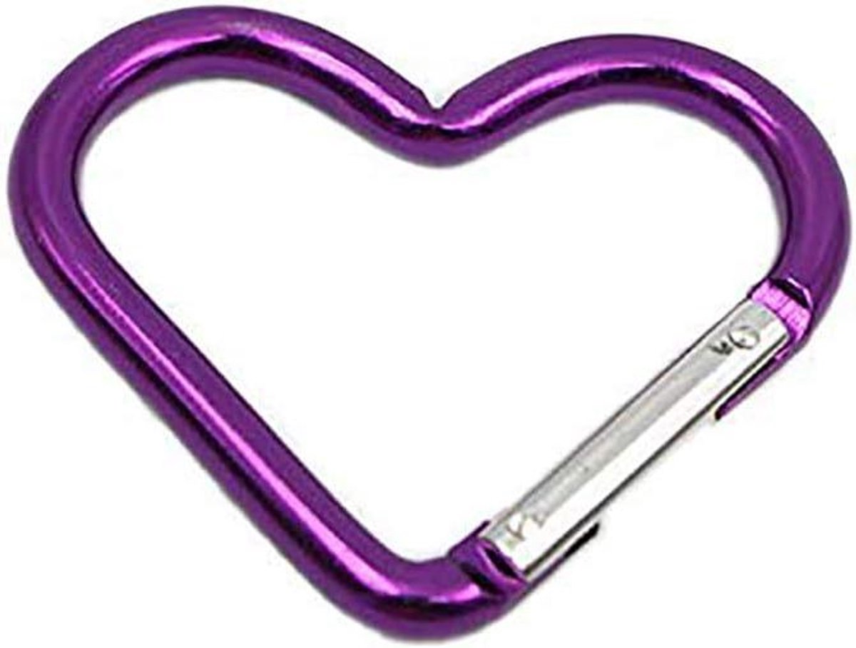 Mini Karabijnhaak - Sleutelhanger Clip - Tassen Bevestigen - Hartvorm Ontwerp - 2.5 cm Lengte - Paars