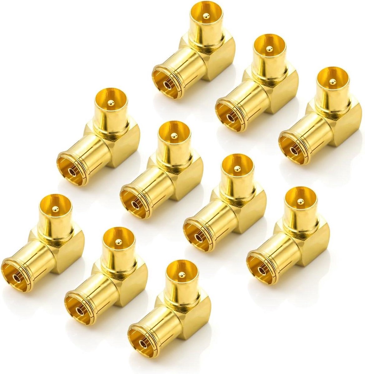 IEC Hoekadapter - Coaxstekker Hoek - TV Kabel Draaien - 90 Graden Hoek - 10 stuks - Goud