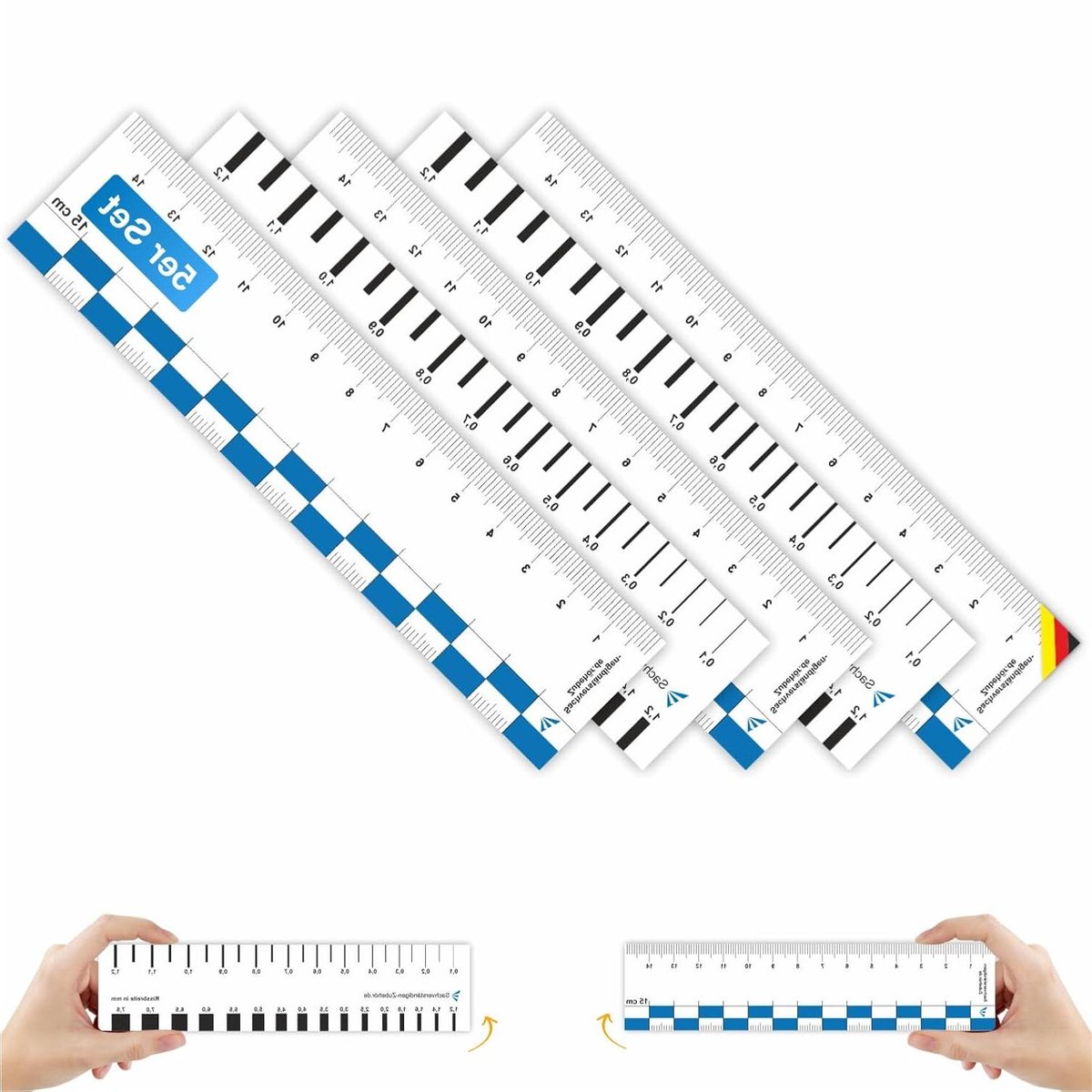 Scheurmeetliniaal Set - Meetinstrument Vastgoed - Nauwkeurig Meten - Kunststof 1.0mm Dikte - 15 cm - Blauw Wit