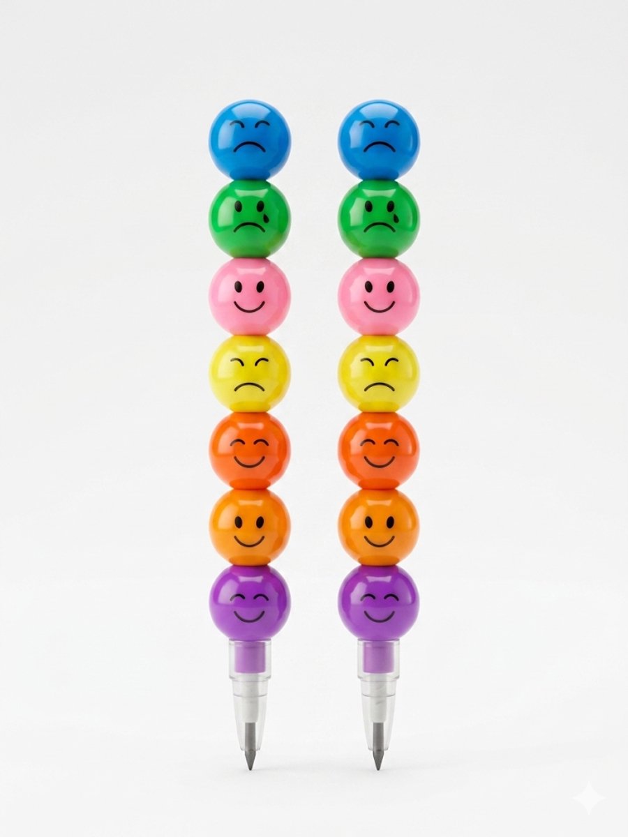 Smiley Potloden Set – 2 Stuks – Stapelbare Kralen Potlood – Emoji Potloden – Los Koppelbaar – Kleurrijk – Cadeau & School