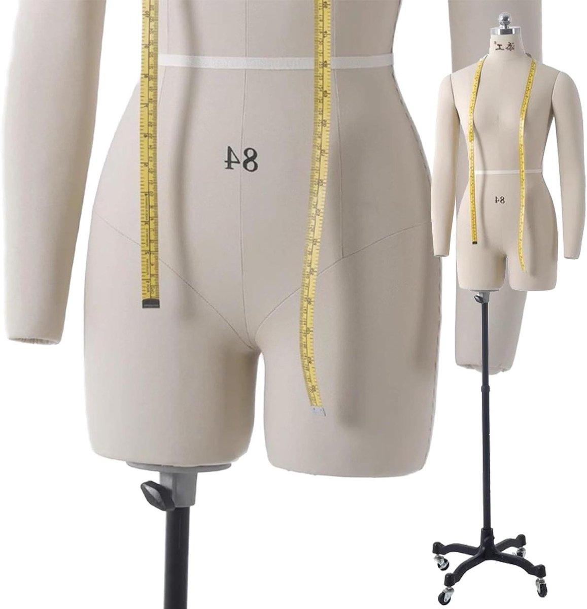 Naaimannequin met Armen - Kleermakersdummy Lichaamsvorm - Kleding Ontwerpen - Pinnable Stoffen Oppervlak - Verstelbaar 150-175cm - Wit