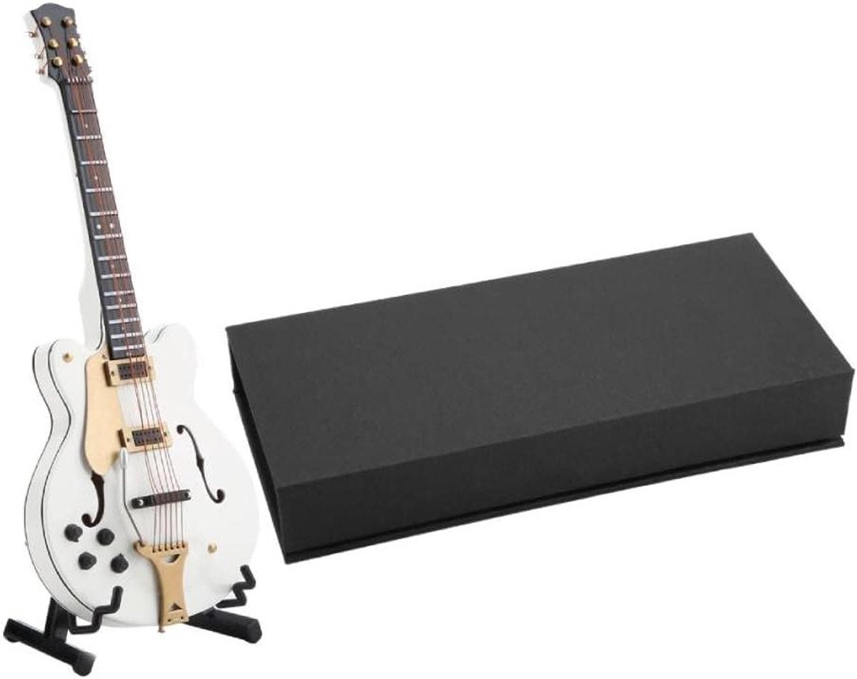 Mini Gitaar Set - Muziek Decoratie - Huis Decoratie - Houten Model - 18 cm - Wit