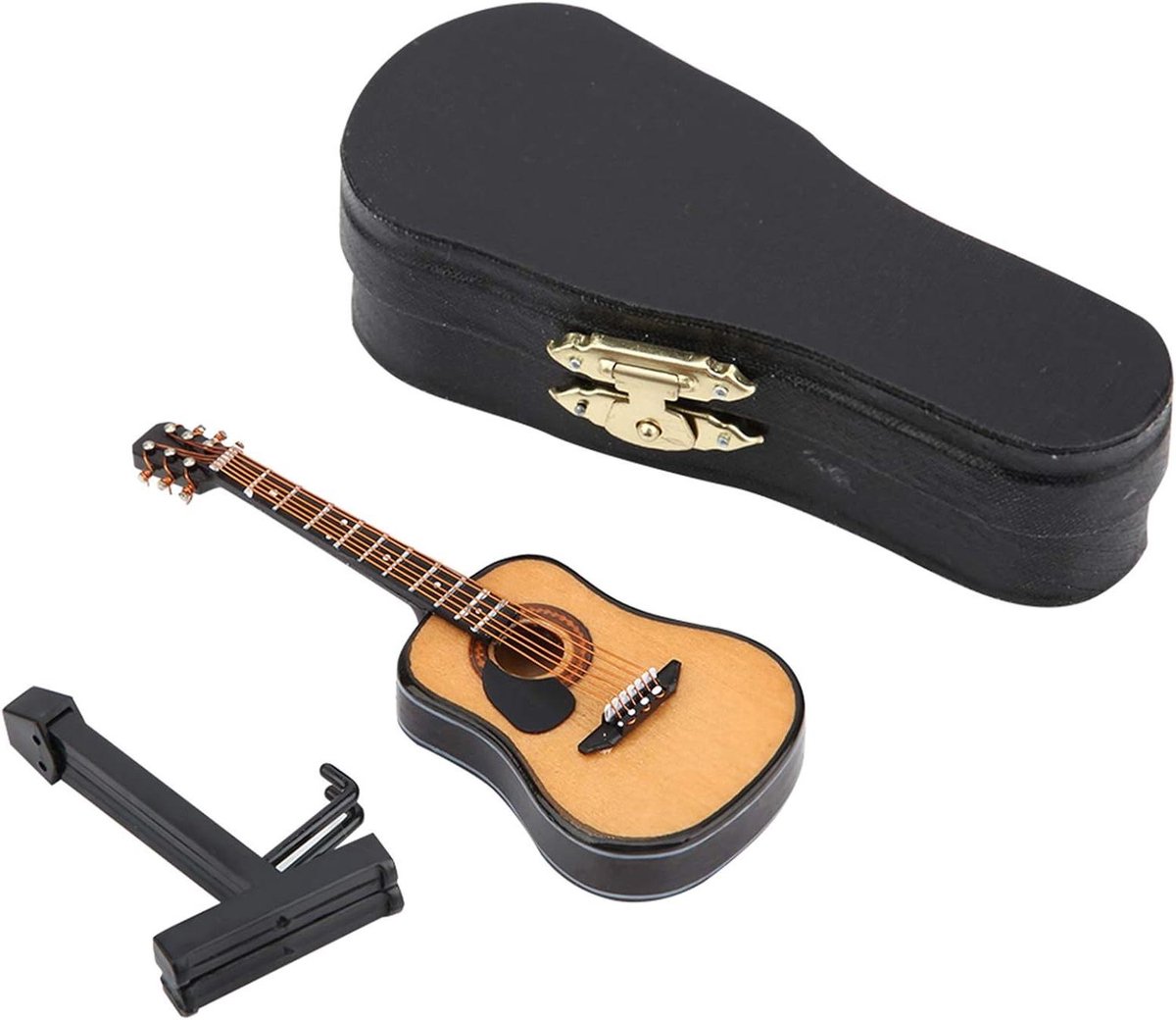 Miniatuur Gitaar Model - Houten Gitaar Decoratie - Bureau Decoratie - Handgemaakte Afwerking - 10CM - Houtkleur
