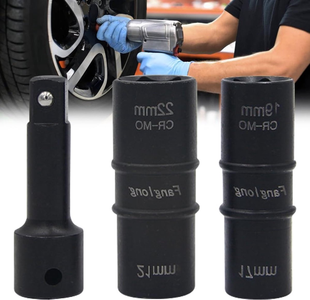 Set van 3 Dubbele Hoofd Slagmoersleutels, 1/2 Inch Wrench voor Wielmoeren 17x19mm & 21x22mm, Professionele Gereedschappen voor Auto-onderhoud en Sleutelen