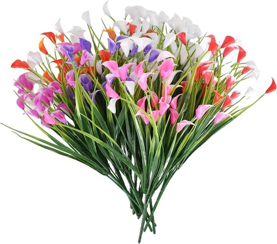 Kunstbloemen Calla Lelies - Nepbloemen Decoratie - Ruimtes Aankleden - UV-bestendig Weerbestendig - 6 Bundels - Kleurrijk
