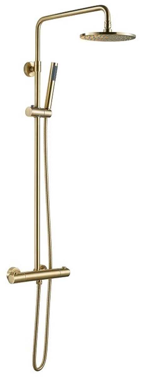 Hudor Douchepaneel met Thermostaatkraan - SC418 Geborsteld Goud Messing - Douchekolom met Regendouche - Thermostatische Douche Kolom Scamander Collectie
