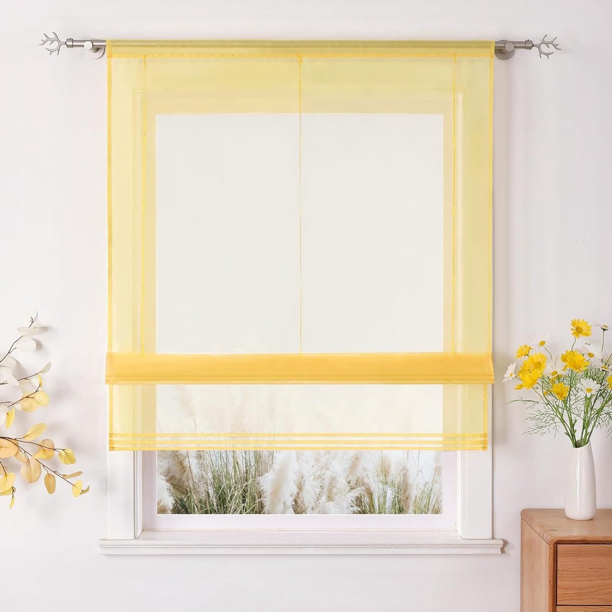 Vouwgordijn - Rolgordijn Voile - Woonkamer Decoratie - Trekkoord Design - 100x155cm - Geel