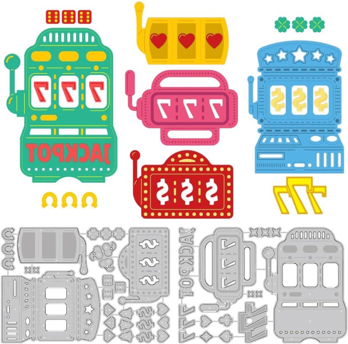 Stanssjablonen Speelautomaat - Kaarten Maken Sjabloon - Scrapbooking Hobby - Klassiek Casino Ontwerp - 160 x 110 mm - Zilver