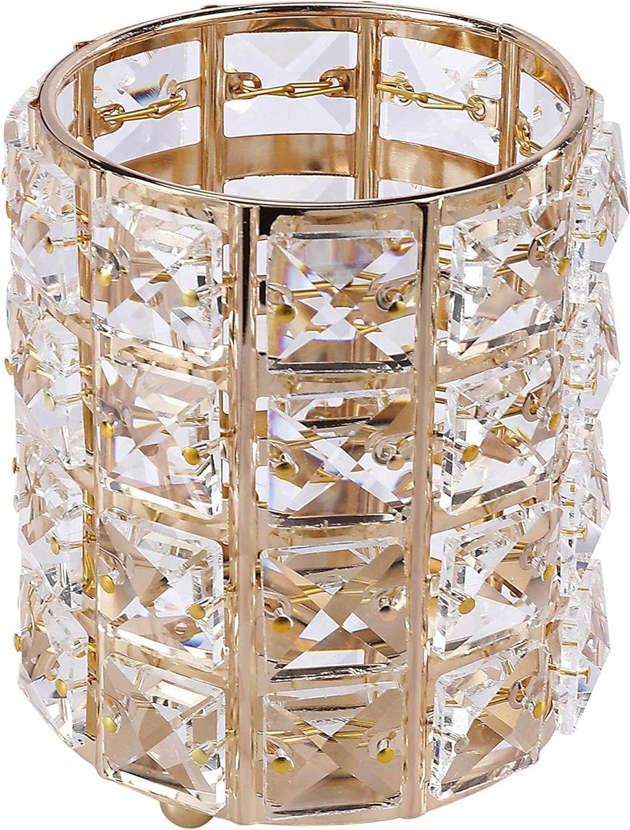 Make-up Organizer Kristal - Cosmetica Houder Pennenbakje - Bureau Decoratie - Metalen Kristal Constructie - 10 x 12 cm - Goud