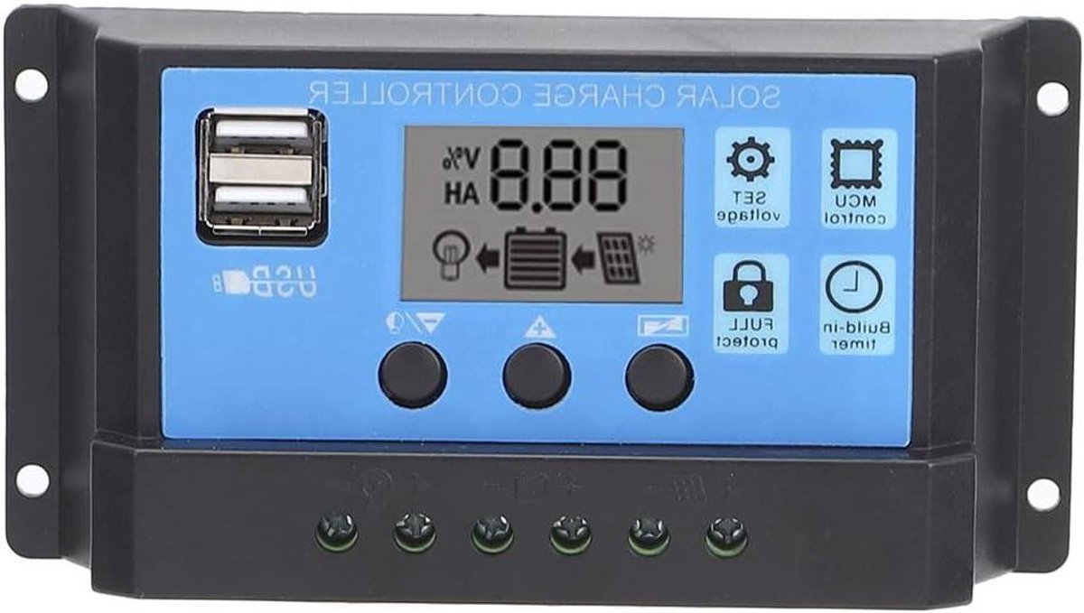 Zonne Laadregelaar - Energie Controller - Zonne Energie Opladen - 3-Traps Laadbeheer - 30A - Zwart