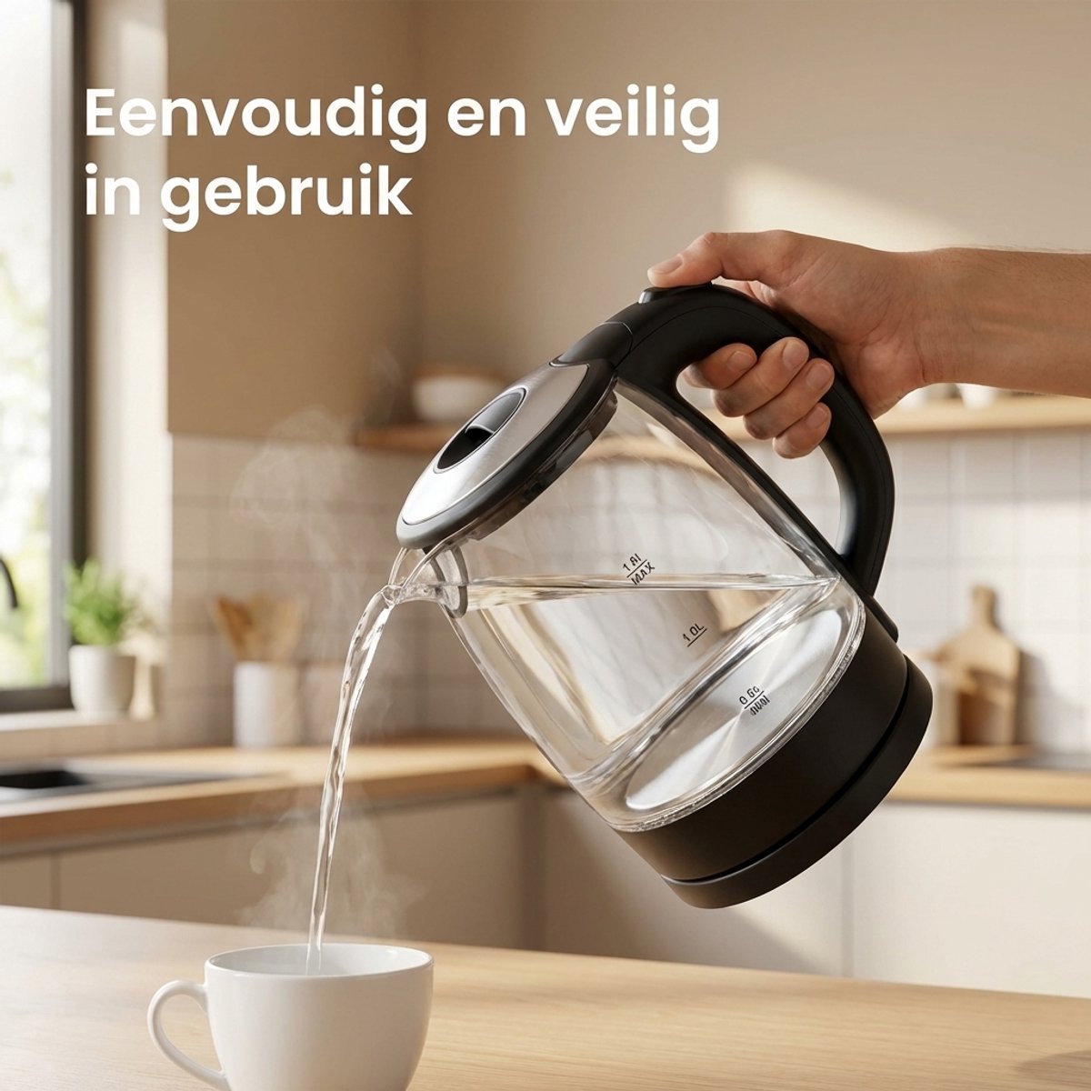 Glazen Waterkoker - Waterkoker Glas - 1,7 Liter - 1500W - RVS - 360° Draaibare Basis - Droogkookbeveiliging — afbeelding 5