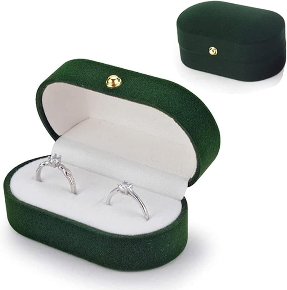 Elegante Velvet Ring Box voor Verloving, Verjaardag of Valentijnsdag - Compacte Sieradenopslag voor Ringen, Oorbellen en Broches (Donkergroen)