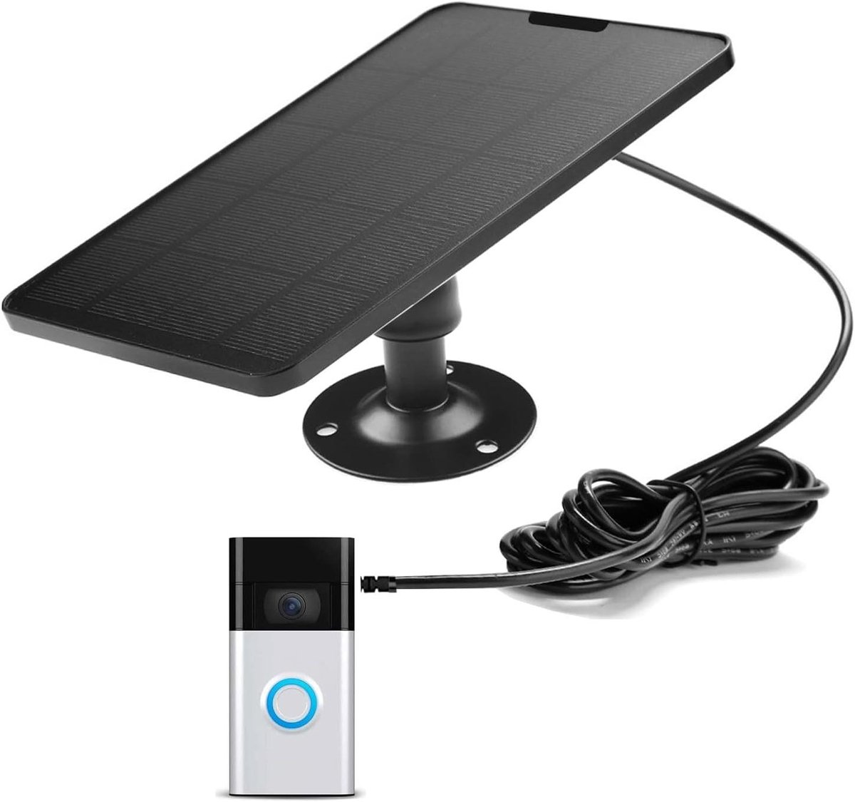 Zonneoplader Videodeurbel - Zonnepaneel Deurbel - Batterij Opladen - 35% Langer Opgeladen - 19.8 x 13.9 x 1.3 cm - Zwart