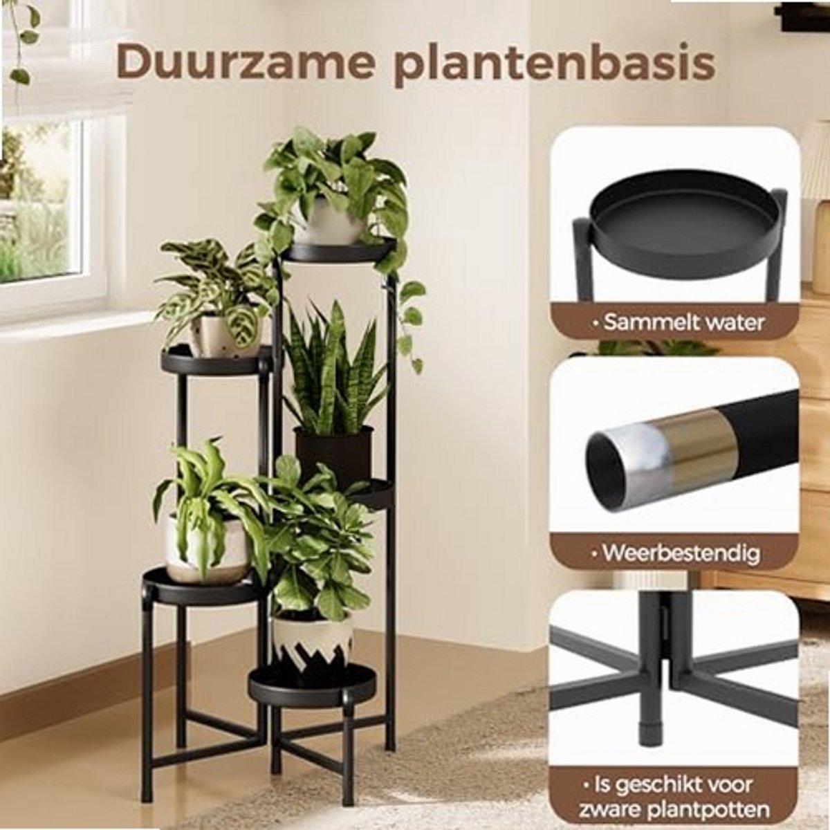 Sierra, Bloemenstandaard 5 Etages Plantenstandaard Binnen Buiten Metaal Hoekrek Voor Meerdere Planten Zwaargewicht Plank voor Tuin Balkon Woonkamer Slaapkamer