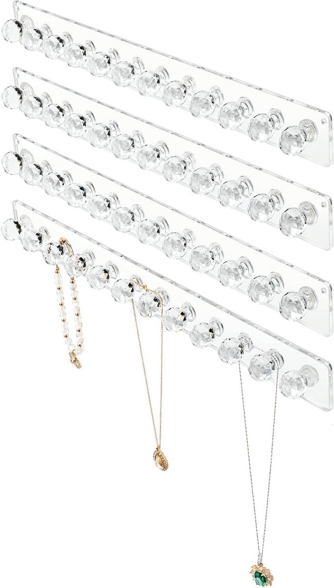 Hanger Kettingen - Sieraden Organizer - Kettingen Opbergen - Kristallen Knoppen - 4 Stuks - Transparant